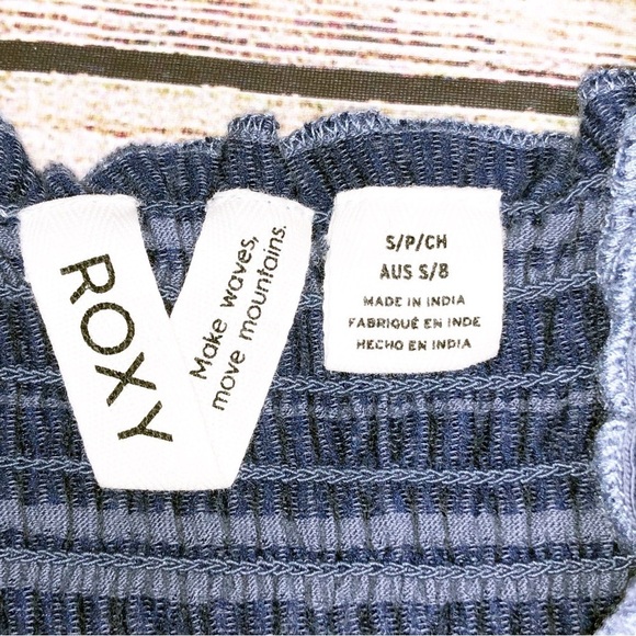 ROXY smocked top blue mini sundress with wide straps Size S - Picture 2 of 10